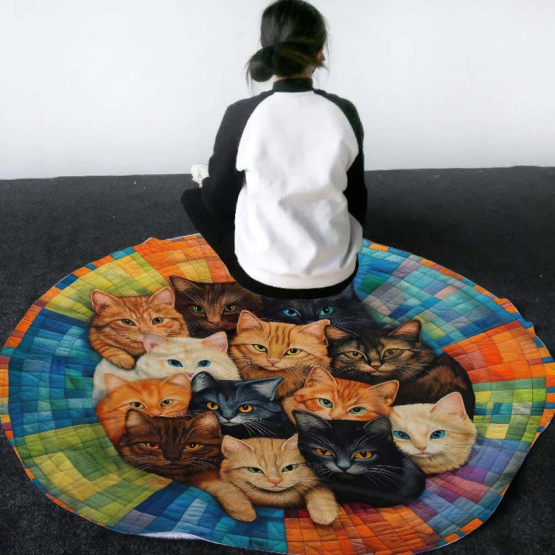 Whirling Cats Round Dream Blanket - H214 - Premium Blanket