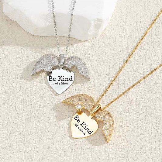 Be Kind...Of A Bi♥ch - Personalized CZ Heart Locket Necklace