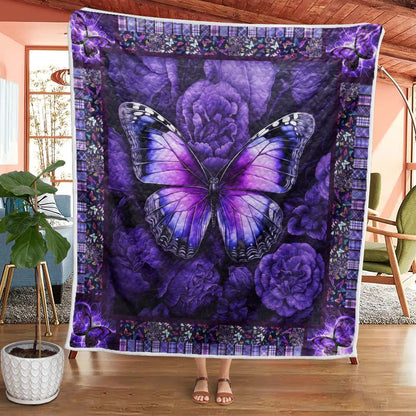 Purple Butterfly Flower Blanket - H233 - Premium Blanket