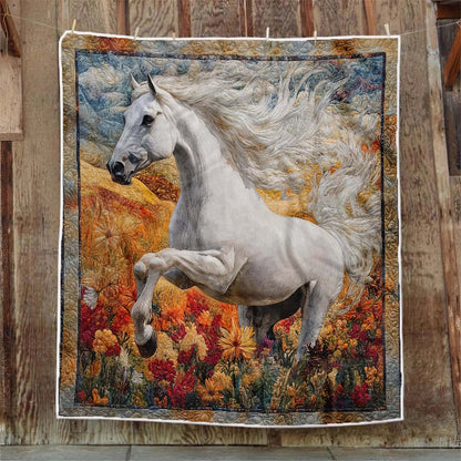 Blossom Fields White Horse Blanket - H253 - Premium Blanket