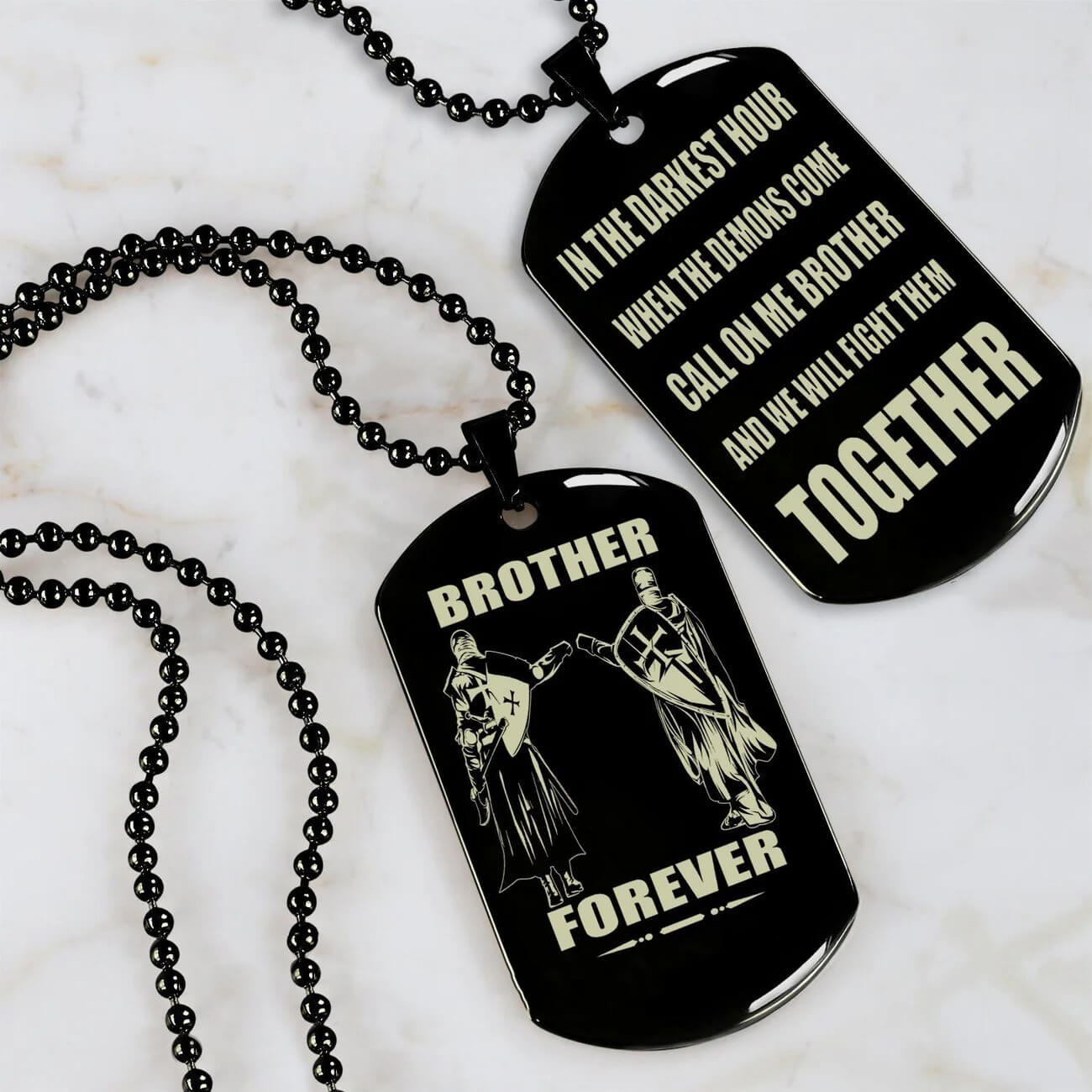 Vikings Engraved Black Dog Tag Double Sided Gift From Brother, Brother Forever
