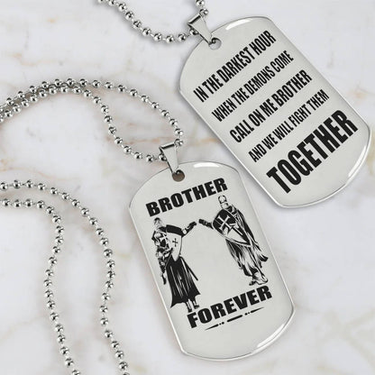 Vikings Engraved Black Dog Tag Double Sided Gift From Brother, Brother Forever