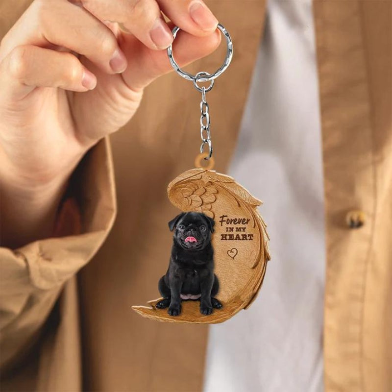 Black Pug Forever In My Heart Acrylic Keychain FK021