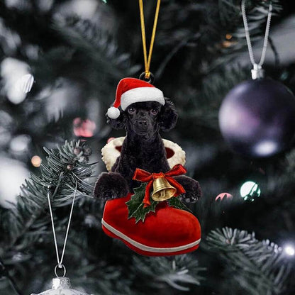 Black Poodle In Santa Boot Christmas Hanging Ornament SB047