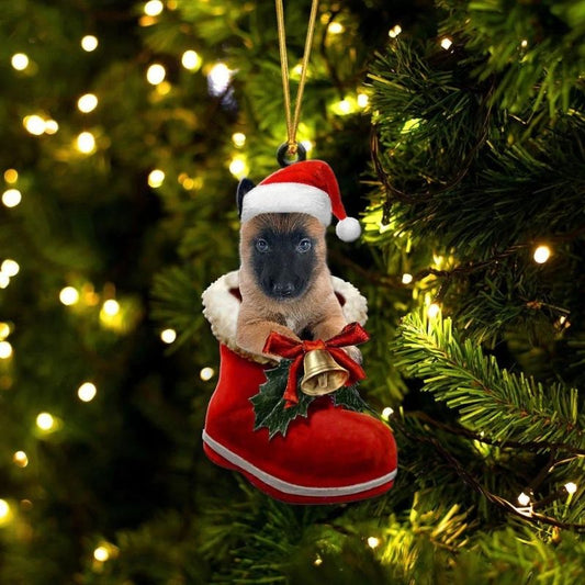 Belgain Malinois In Santa Boot Christmas Hanging Ornament SB127