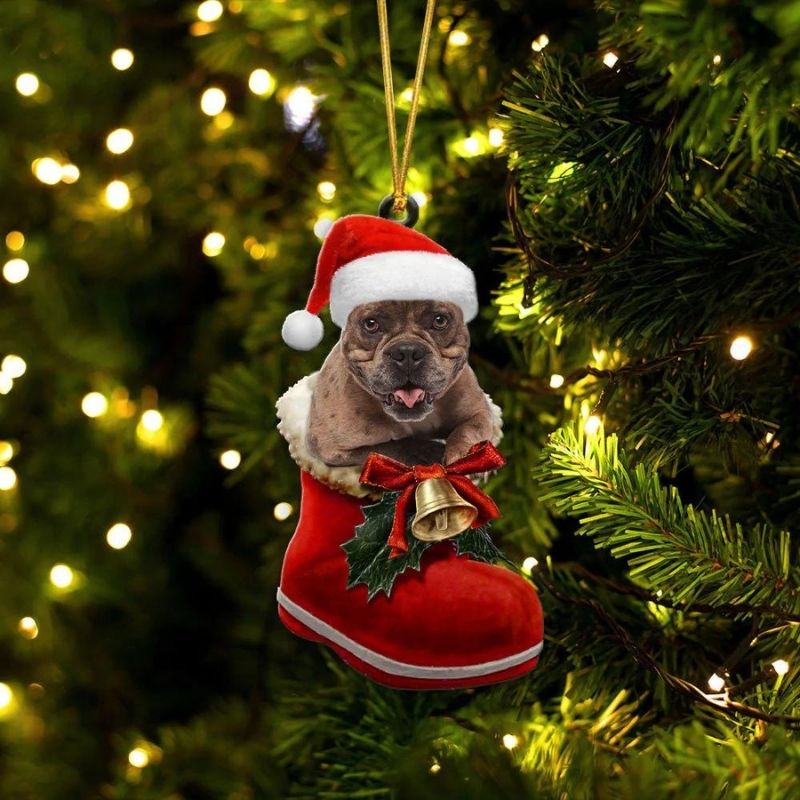 American Bully In Santa Boot Christmas Hanging Ornament SB128