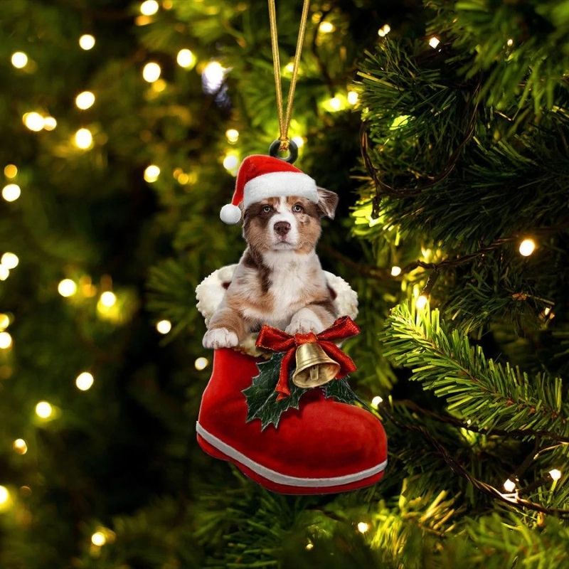 Australian Shepherd Red Merle In Santa Boot Christmas Hanging Ornament SB196