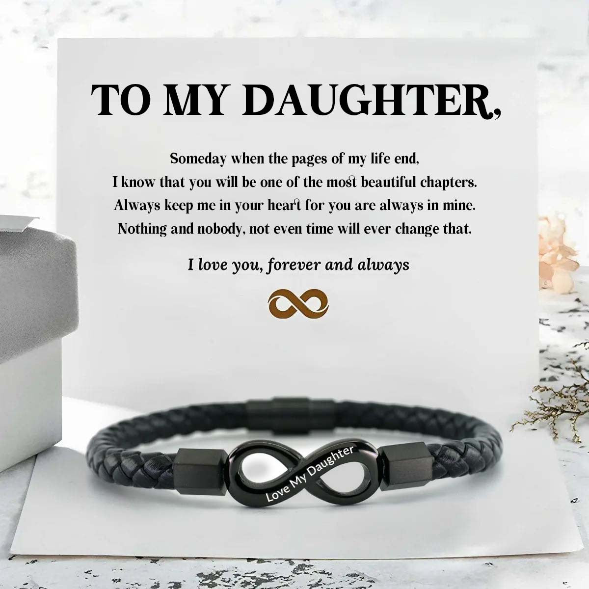 Love My Daughter - I Love You Forever And Always - Infinity Leather Bracelet