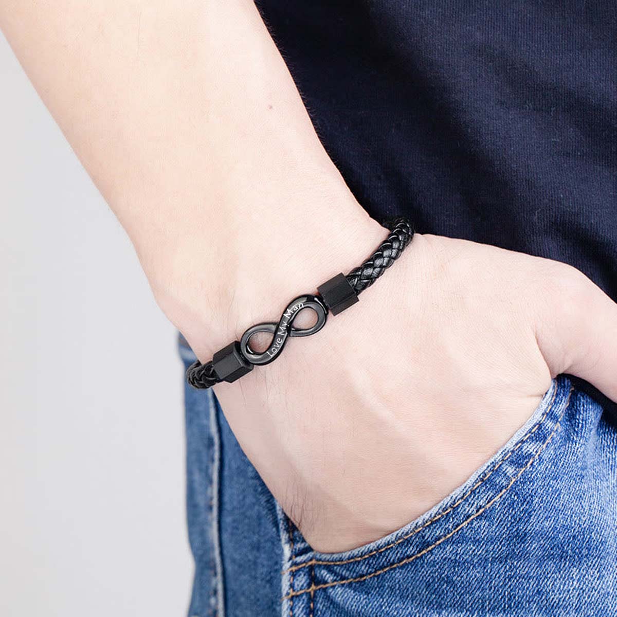 Love My Man - I Love You Forever And Always - Infinity Leather Bracelet