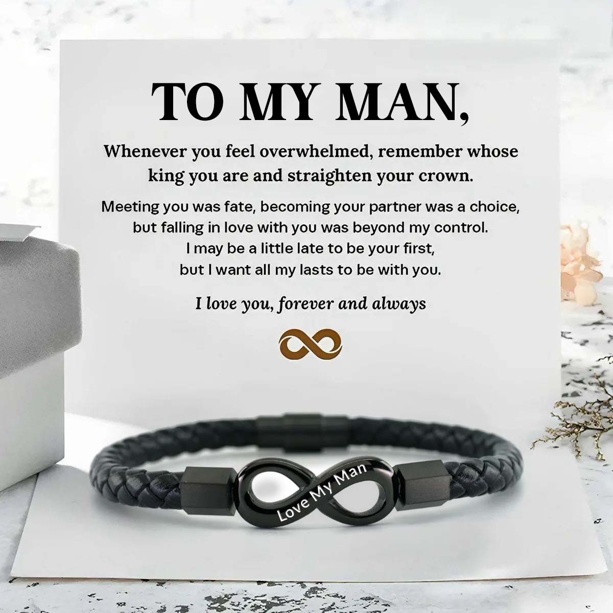 Love My Man - I Love You Forever And Always - Infinity Leather Bracelet