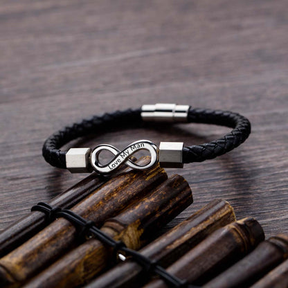 Love My Man - I Love You Forever And Always - Infinity Leather Bracelet