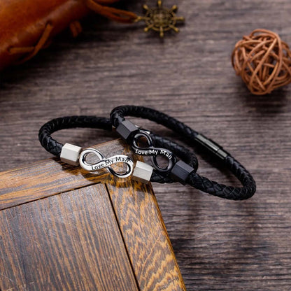 Love My Man - I Love You Forever And Always - Infinity Leather Bracelet