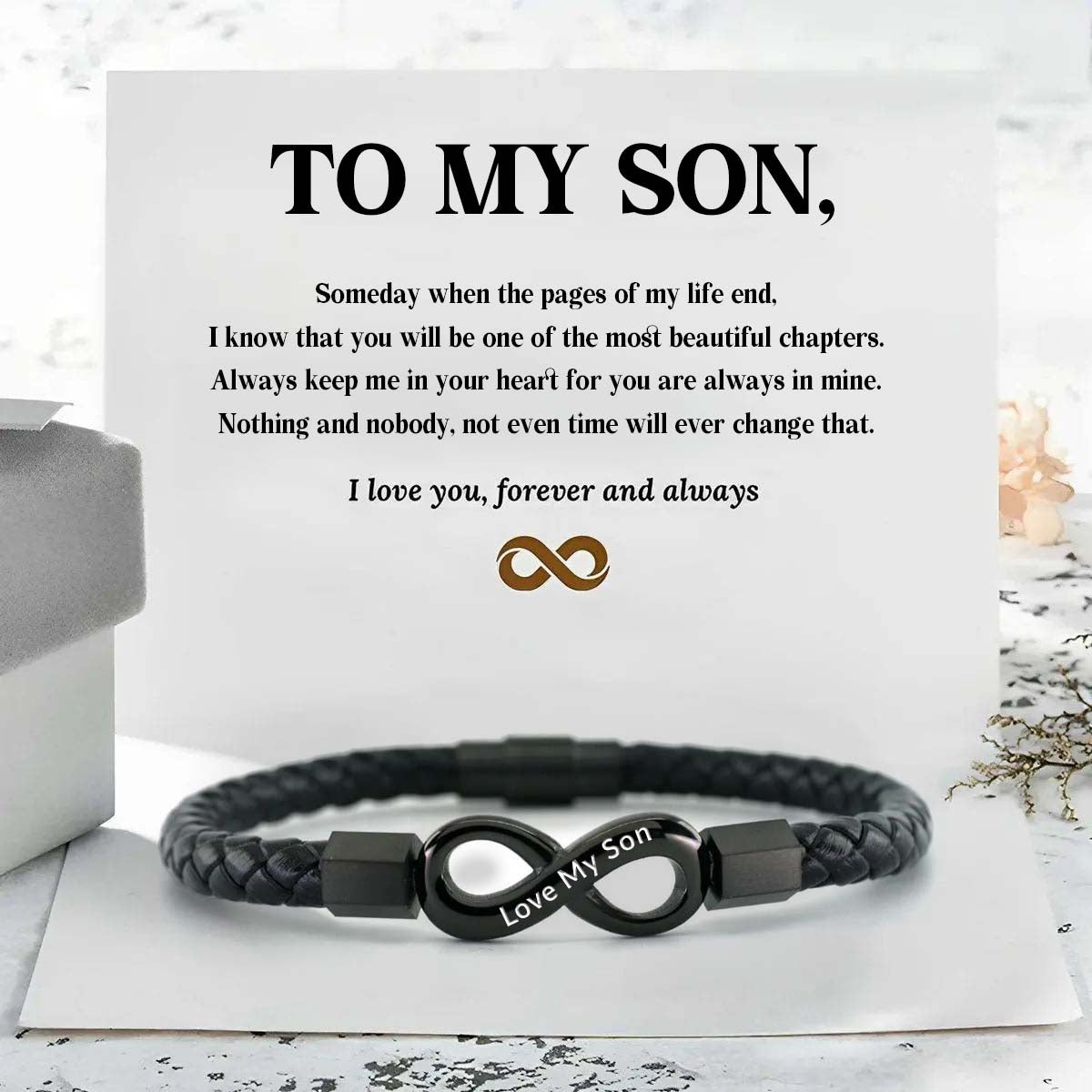 Love My Son - I Love You Forever And Always - Infinity Leather Bracelet