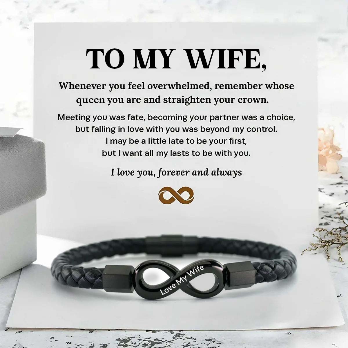 I Love You Forever And Always - Infinity Leather Bracelet