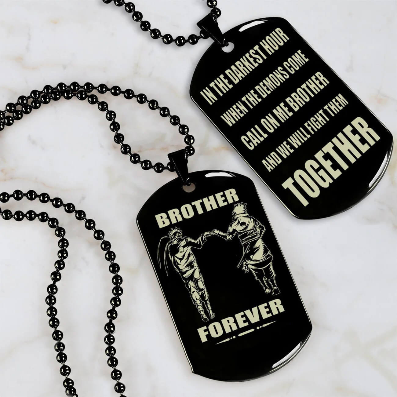 Vikings Engraved Black Dog Tag Double Sided Gift From Brother, Brother Forever