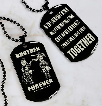 Vikings Engraved Black Dog Tag Double Sided Gift From Brother, Brother Forever