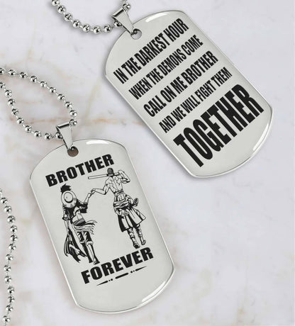 Vikings Engraved Black Dog Tag Double Sided Gift From Brother, Brother Forever