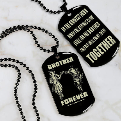 Vikings Engraved Black Dog Tag Double Sided Gift From Brother, Brother Forever