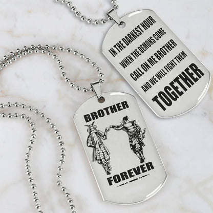 Vikings Engraved Black Dog Tag Double Sided Gift From Brother, Brother Forever