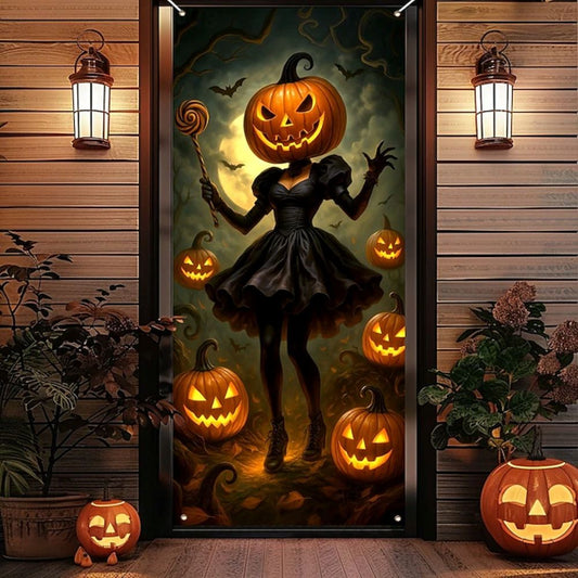 Halloween Spooky Door Covers Weird Pumpkin SC008