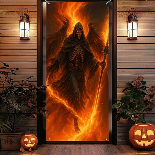 Halloween Spooky Door Covers Fiery Skeleton SC018