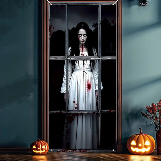 Halloween Spooky Door Covers Scary Bloody Ghost Woman SC034