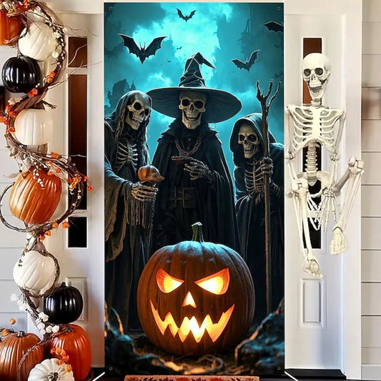 Halloween Spooky Door Covers Skeleton Witch Pumpkin Bat SC047