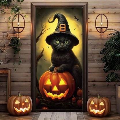 Halloween Spooky Door Covers Black Cat Pumpkin SC050