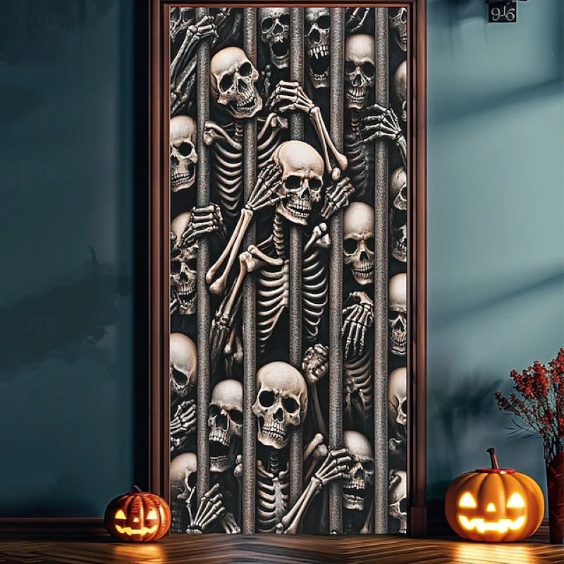 Halloween Spooky Door Covers Skeleton Breaking The Door SC051