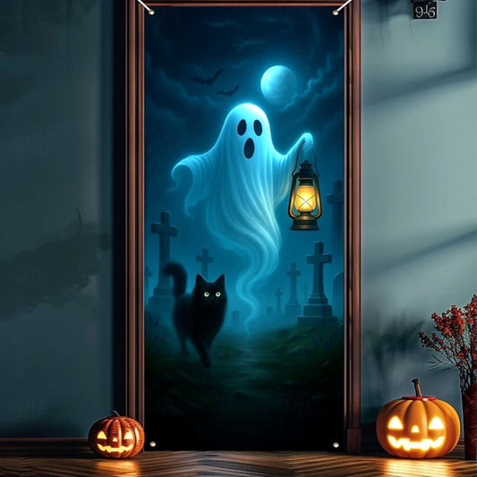 Halloween Spooky Door Covers Cute Ghost and Black Cat SC056