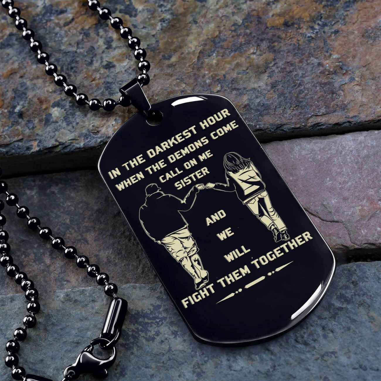 Vikings Engraved Black Dog Tag Double Sided Gift From Brother, Brother Forever