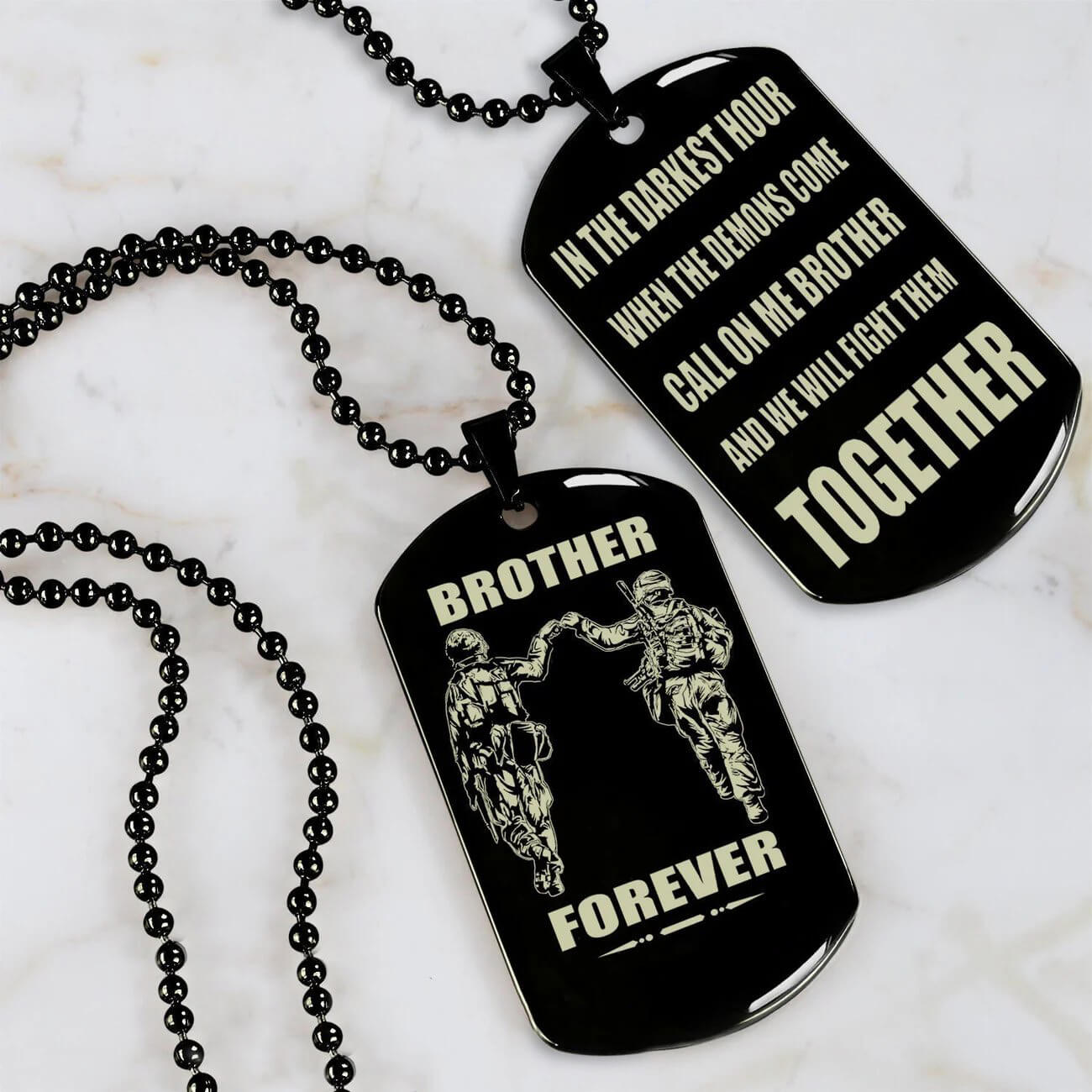 Vikings Engraved Black Dog Tag Double Sided Gift From Brother, Brother Forever