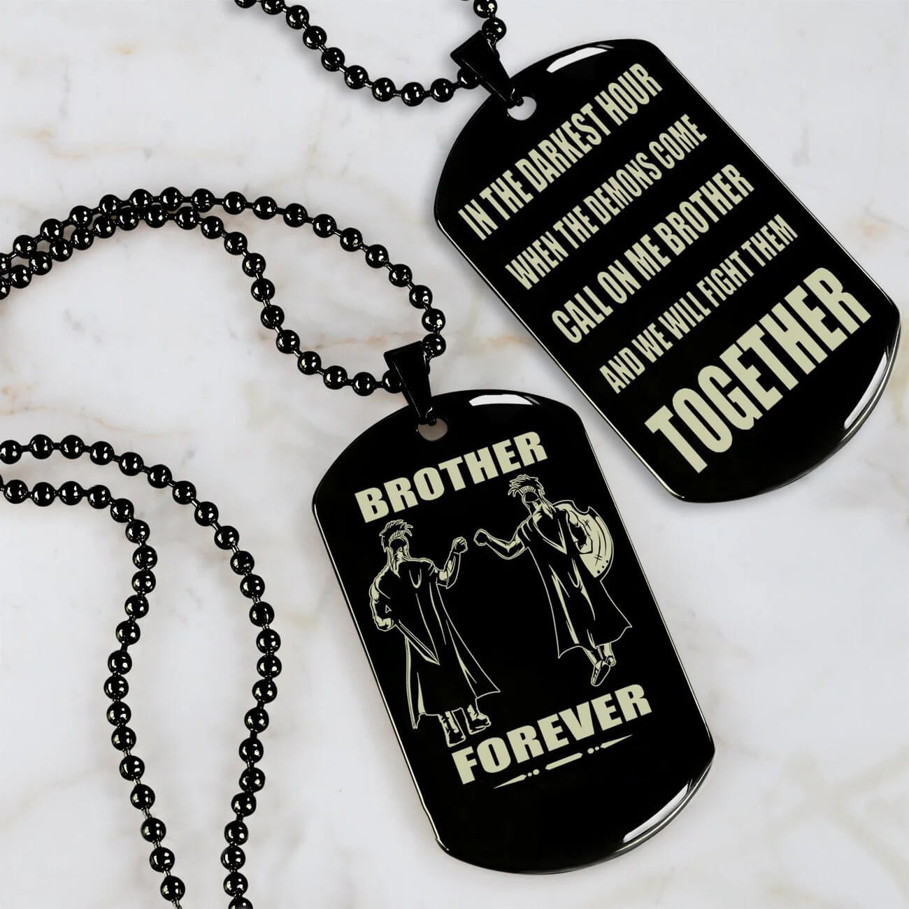 Vikings Engraved Black Dog Tag Double Sided Gift From Brother, Brother Forever