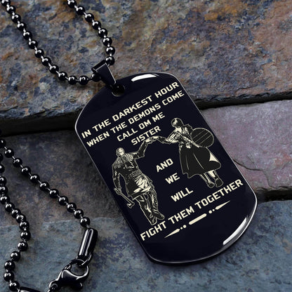 Vikings Engraved Black Dog Tag Double Sided Gift From Brother, Brother Forever