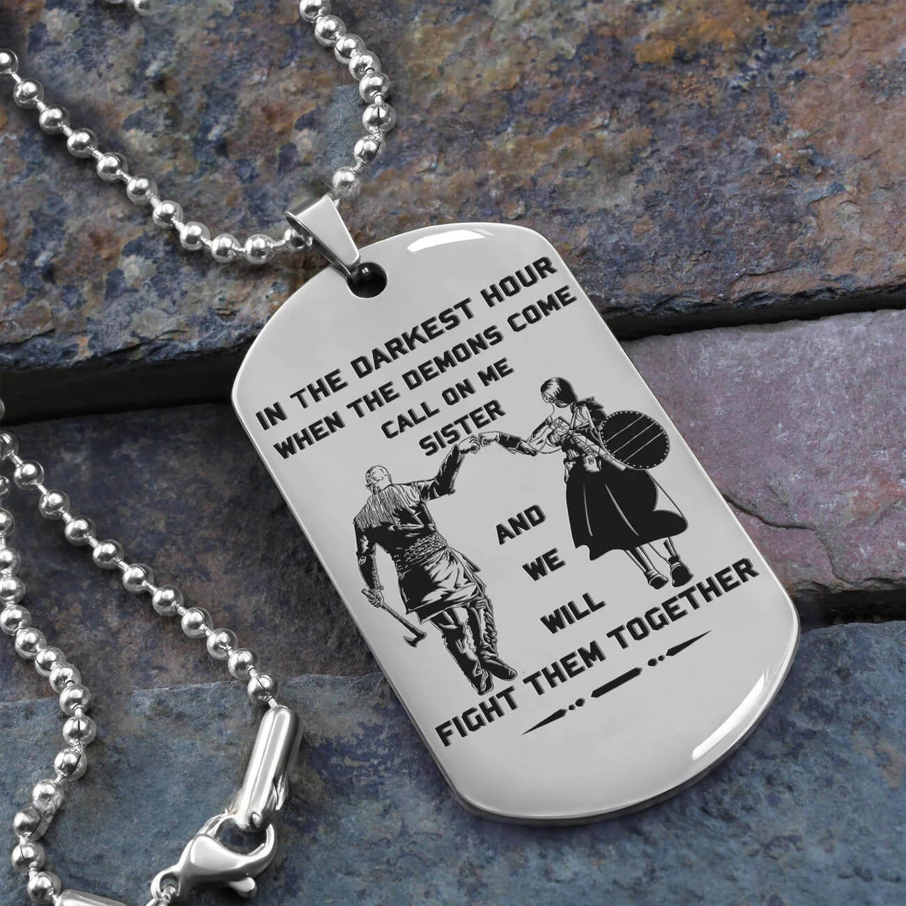 Vikings Engraved Black Dog Tag Double Sided Gift From Brother, Brother Forever