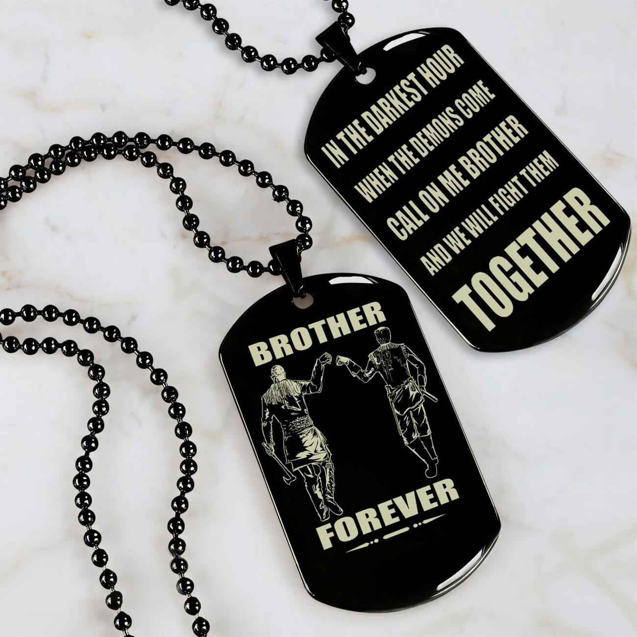 Vikings Engraved Black Dog Tag Double Sided Gift From Brother, Brother Forever