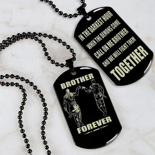 Vikings Engraved Black Dog Tag Double Sided Gift From Brother, Brother Forever