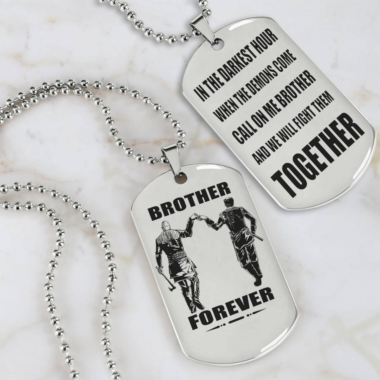 Vikings Engraved Black Dog Tag Double Sided Gift From Brother, Brother Forever