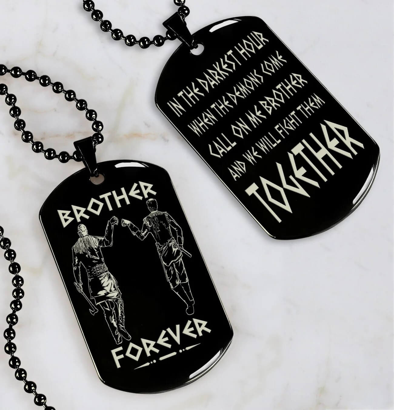 Vikings Engraved Black Dog Tag Double Sided Gift From Brother, Brother Forever