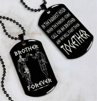 Vikings Engraved Black Dog Tag Double Sided Gift From Brother, Brother Forever