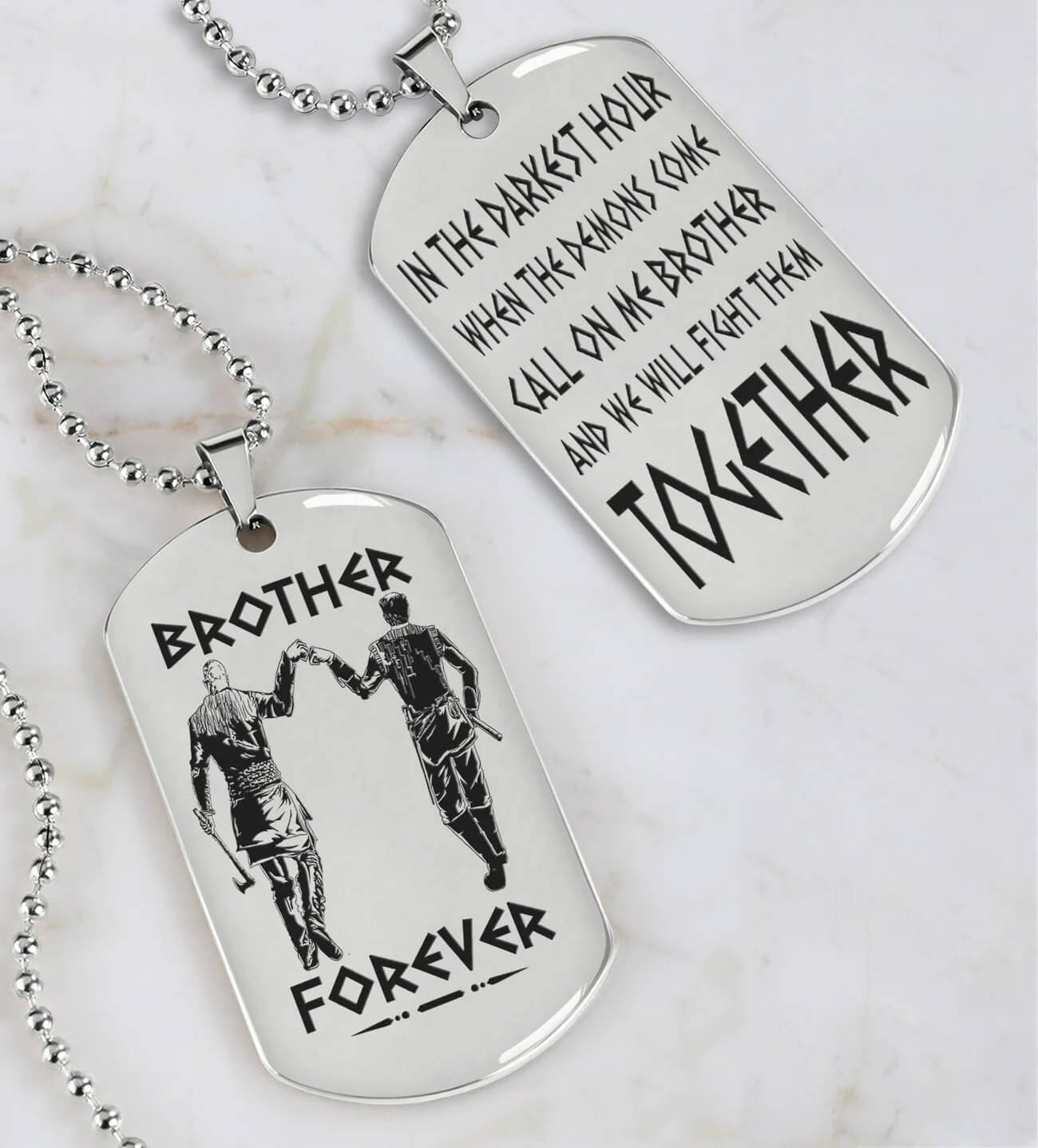 Vikings Engraved Black Dog Tag Double Sided Gift From Brother, Brother Forever