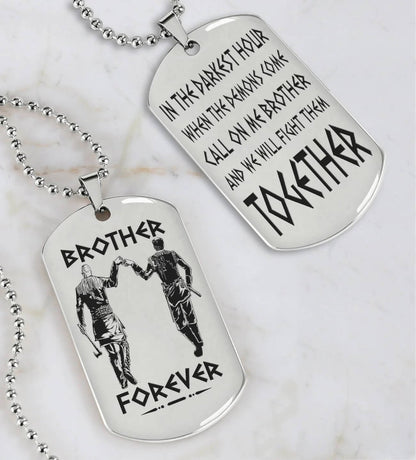 Vikings Engraved Black Dog Tag Double Sided Gift From Brother, Brother Forever