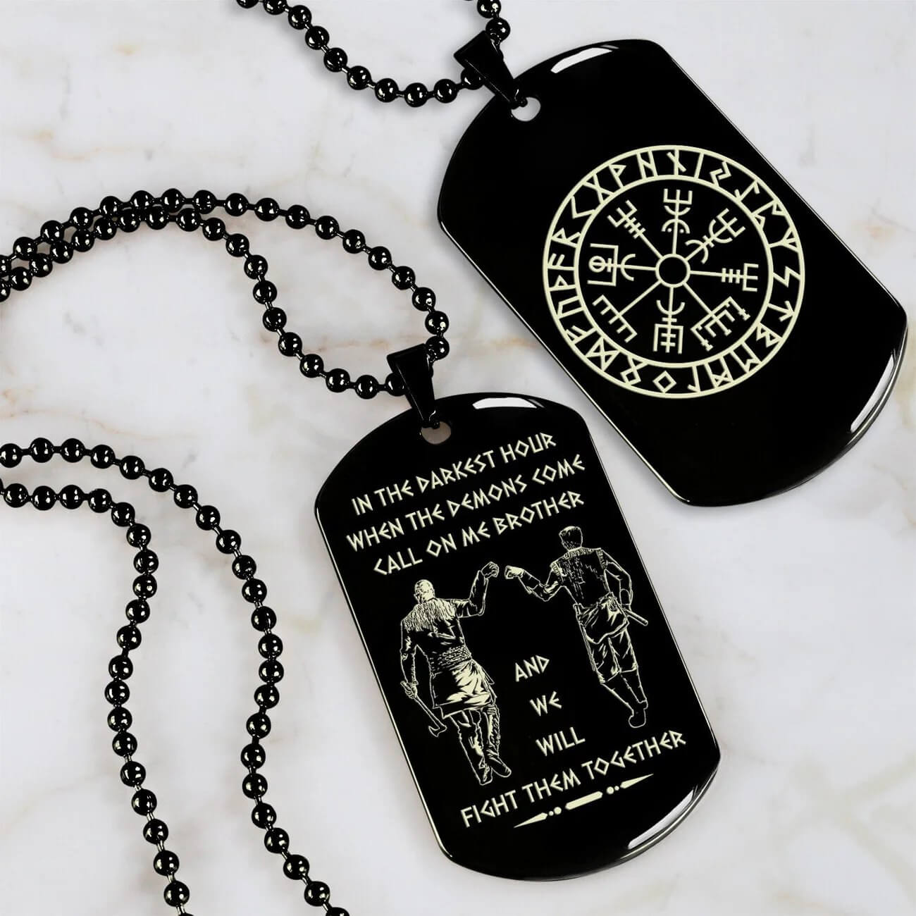 Vikings Engraved Black Dog Tag Double Sided Gift From Brother, Brother Forever