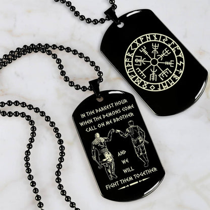 Vikings Engraved Black Dog Tag Double Sided Gift From Brother, Brother Forever