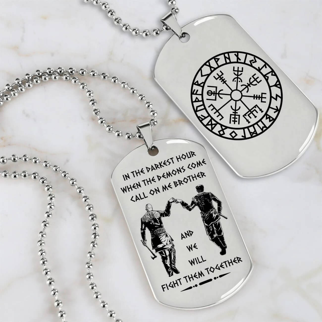 Vikings Engraved Black Dog Tag Double Sided Gift From Brother, Brother Forever
