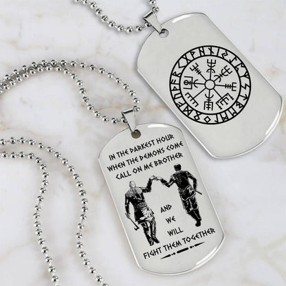 Vikings Engraved Black Dog Tag Double Sided Gift From Brother, Brother Forever