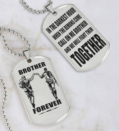 Vikings Engraved Black Dog Tag Double Sided Gift From Brother, Brother Forever