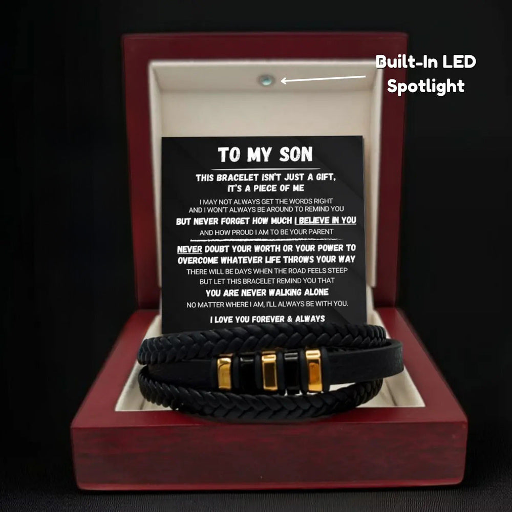 To My Son - Never Alone - Braided Bracelet Gift