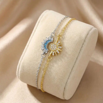 Sun & Moon Bracelet Set, Stackable Celestial Charm Bracelets