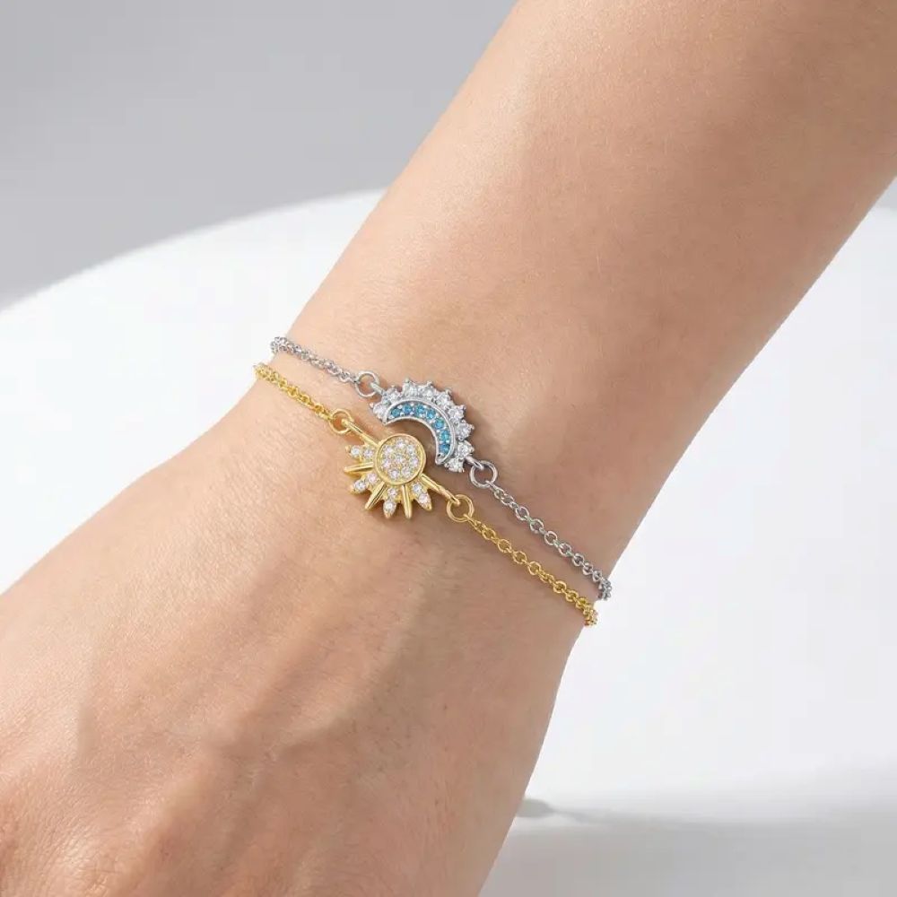 Sun & Moon Bracelet Set, Stackable Celestial Charm Bracelets